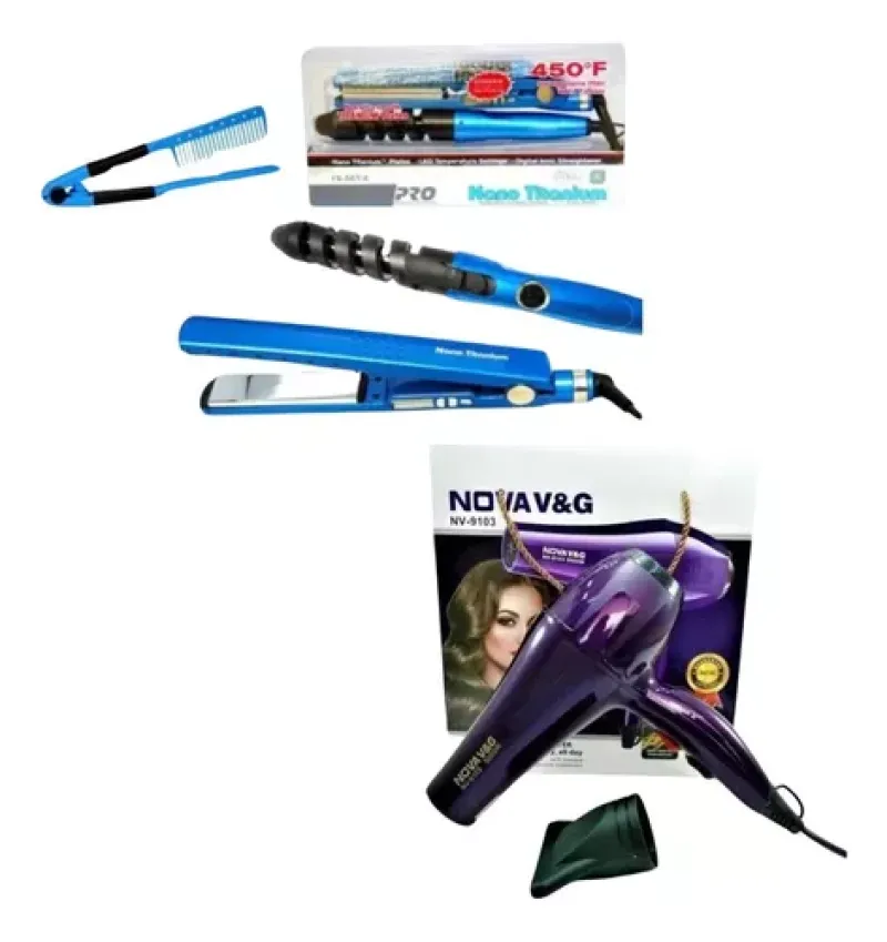 Combo Plancha Peine Rizadorsecador Nova - Electroshopy