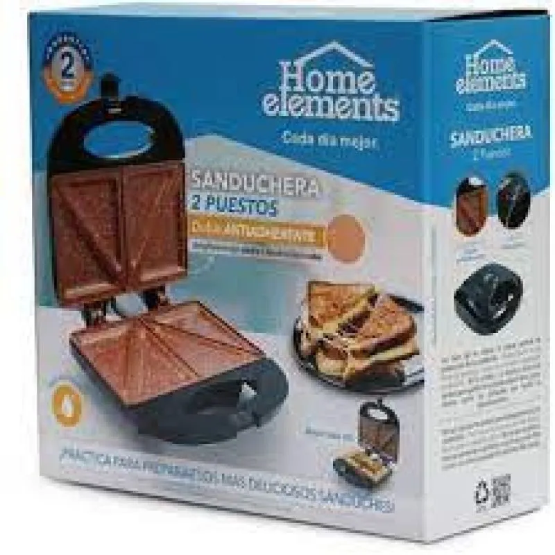 Sanduchera 2 Puestos Home Elements Hesm - Electroshopy - Vista 2