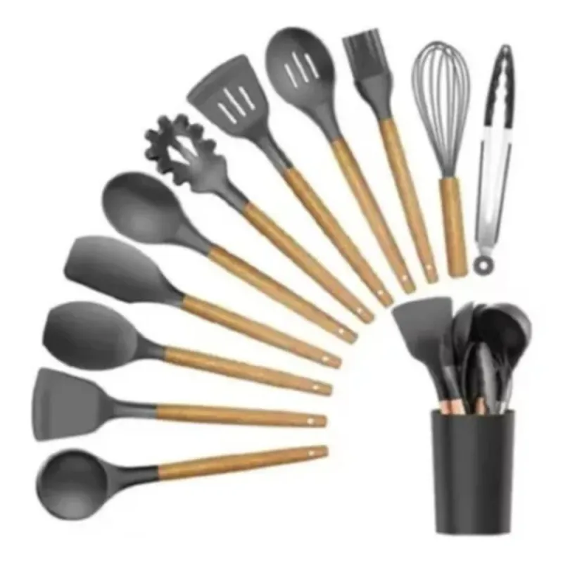 Set De 12 Utensilios De Cocina Negro B02 - Electroshopy